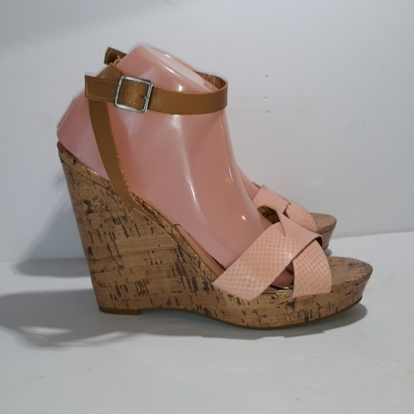 Sam & Libby 9.5 wedge heels platform peach cork - Picture 2 of 5